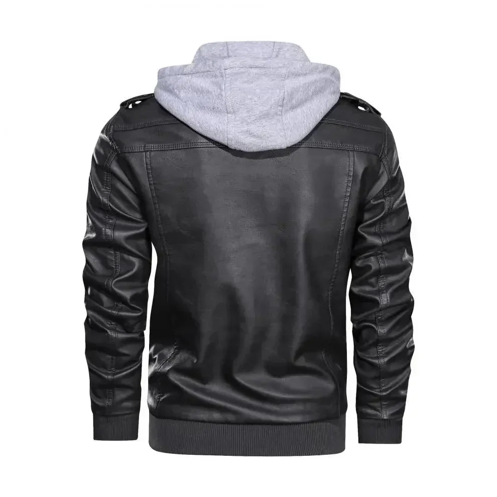 Jaqueta Masculina de Couro com Capuz Removível - Estilo e Versatilidade