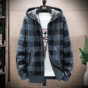 Blusa Masculina Xadrez com Zíper e Capuz